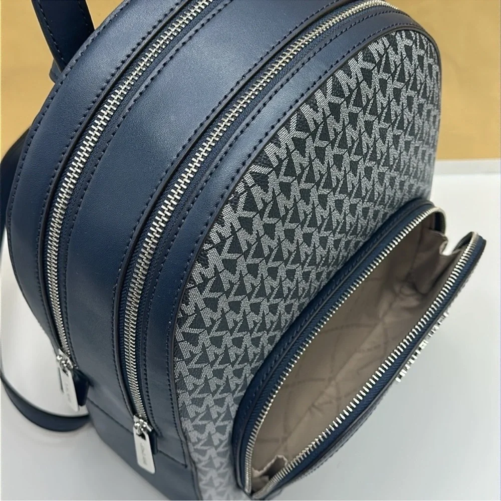 MICHAEL KORS Jaycee Medium Ombré Signature Logo Zip Pocket Backpack Navy NWT